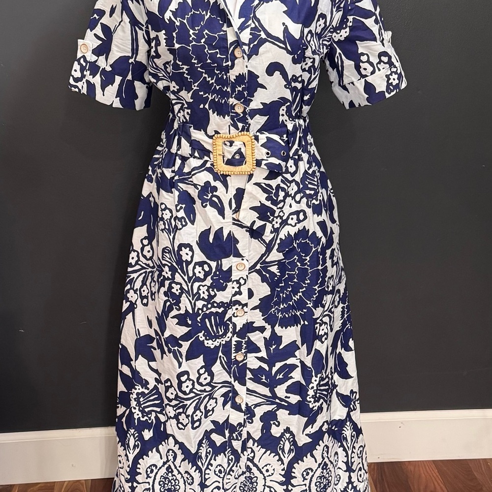 Joie Navy and White Floral Midi Dress